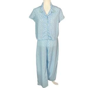 Tommy Hilfiger Woman’s Blue White Polka Dot 2 Piece Pajama Sleepwear Set- Size L